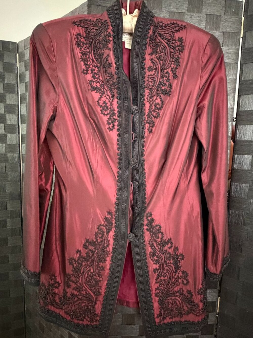 Marie St. Claire iridescent burgundy black beaded jacket. US size 6.